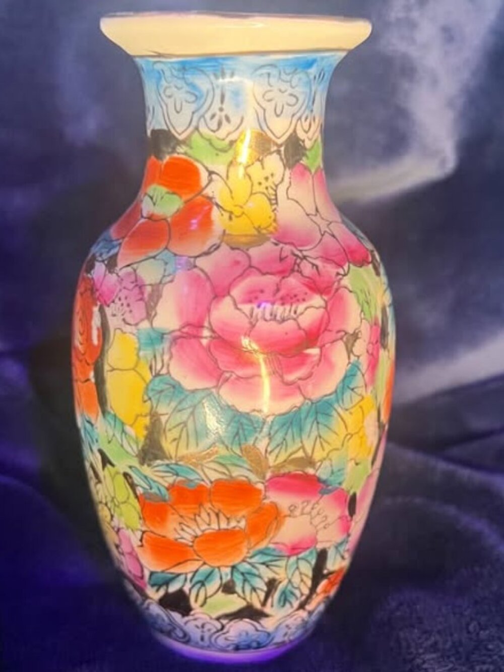 Vintage Chinese Hand-Painted Floral Porcelain Vase